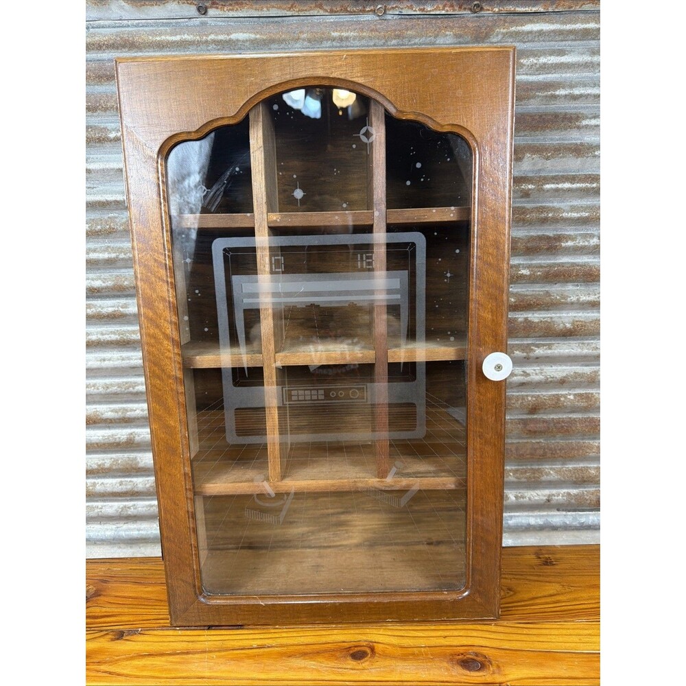 Vintage Atari 2600 Wood & Etched Glass Wall Mounted Game Storage Cabinet Nice!!